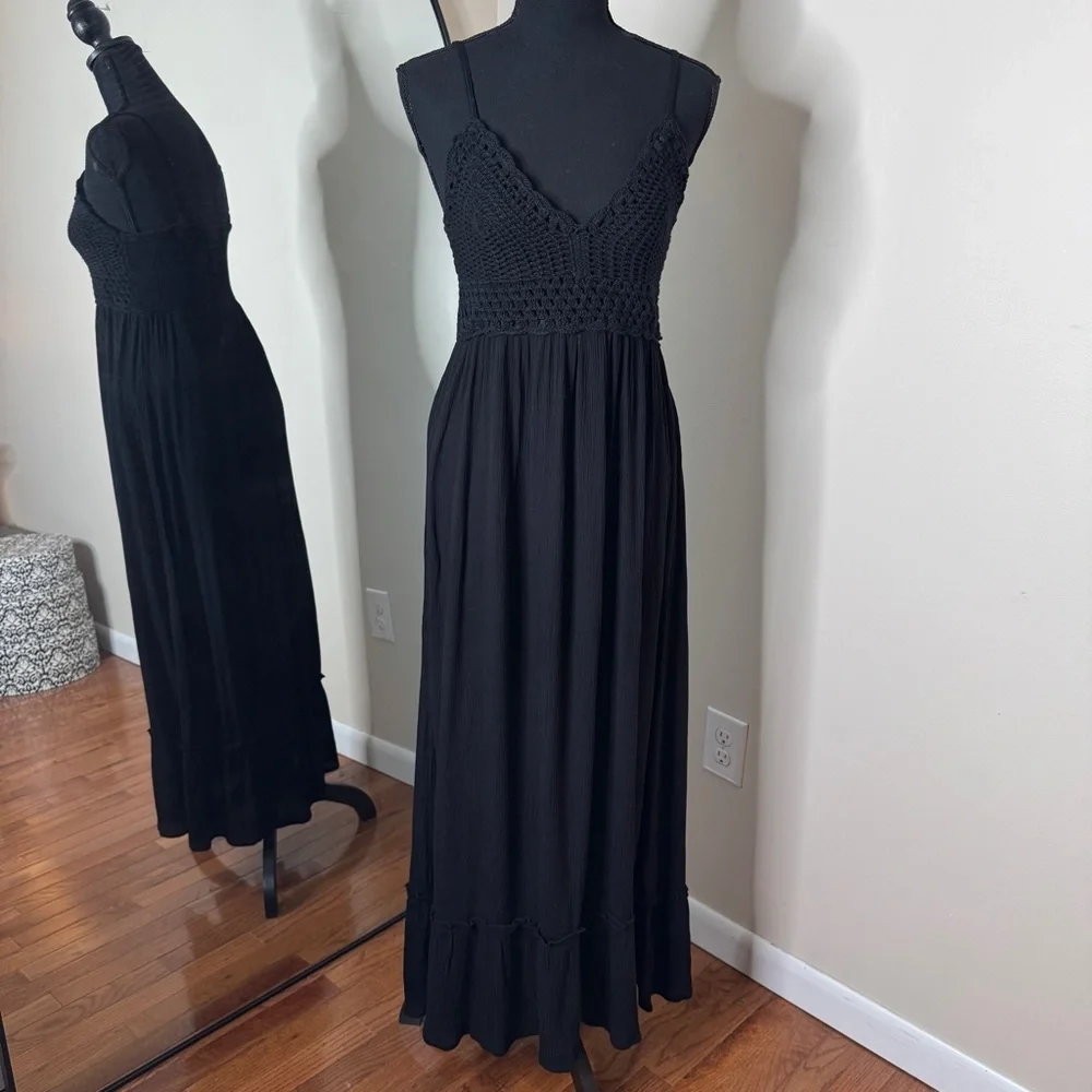 Charlotte Russe Crochet Maxi Dress Black Size L